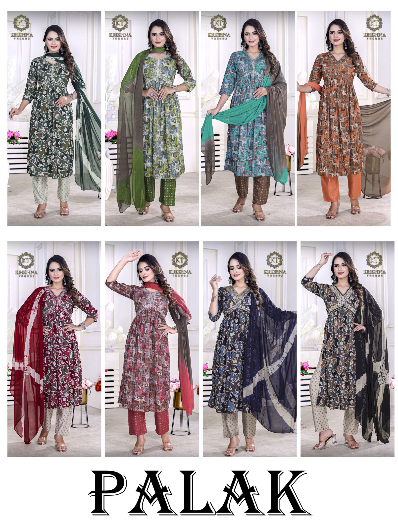 Palak Vol 1 By Krishna Alia Cut Printed Kurti With Bottom Dupatta Wholesale Shop In Surat
